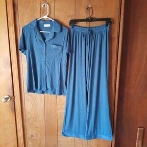 Discount Divas Blue Pajama Set Wide Leg Pants Size S NWT